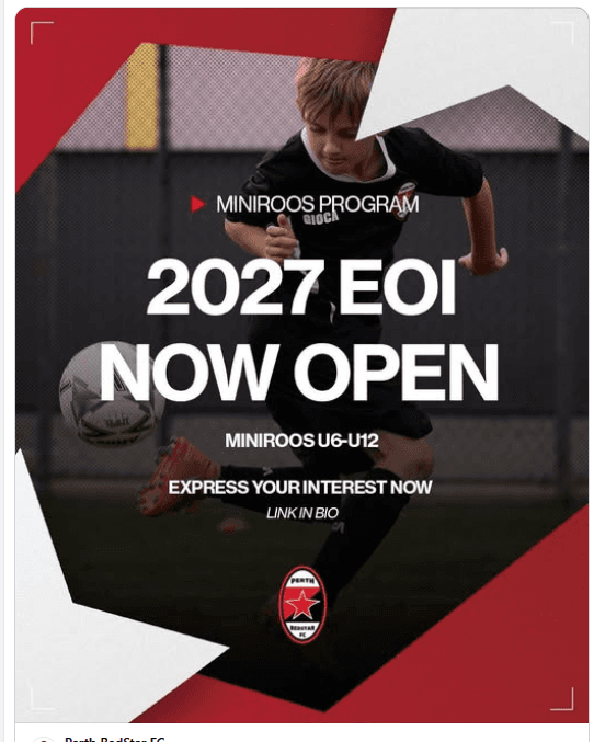 Flyer for MiniRoos 2027 EOI, supplied by Perth RedStar FC