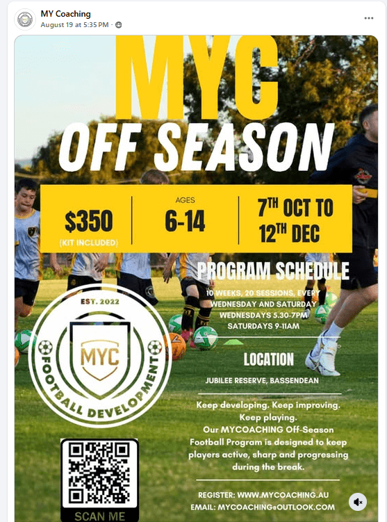 Flyer for Off-season program, supplied by MY Coaching