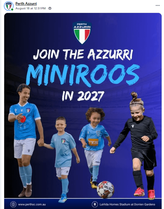 Flyer for MiniRoos 2027, supplied by Perth Azzurri