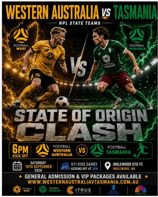 Flyer for Western Australia v Tasmania, supplied by Football West