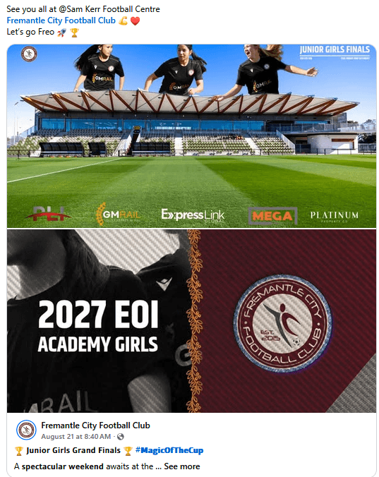 Flyer for Academy girls 2027 EOI, supplied by Fremantle City FC