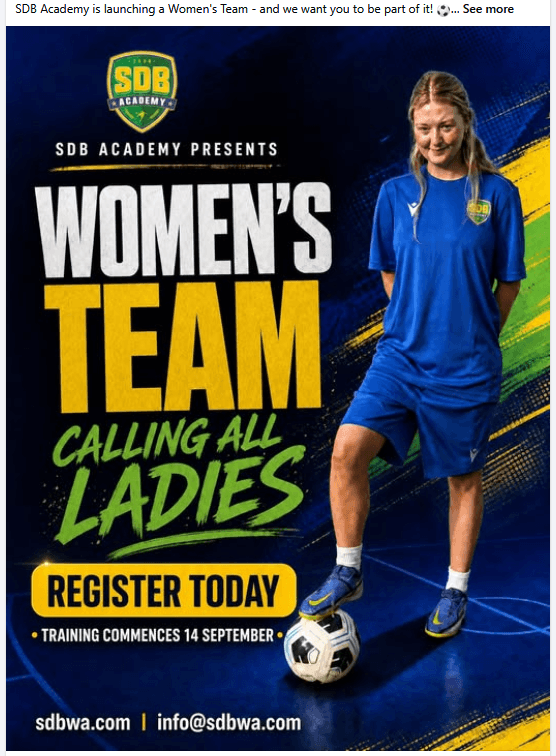 Flyer for Women's team, supplied by SDB Academy
